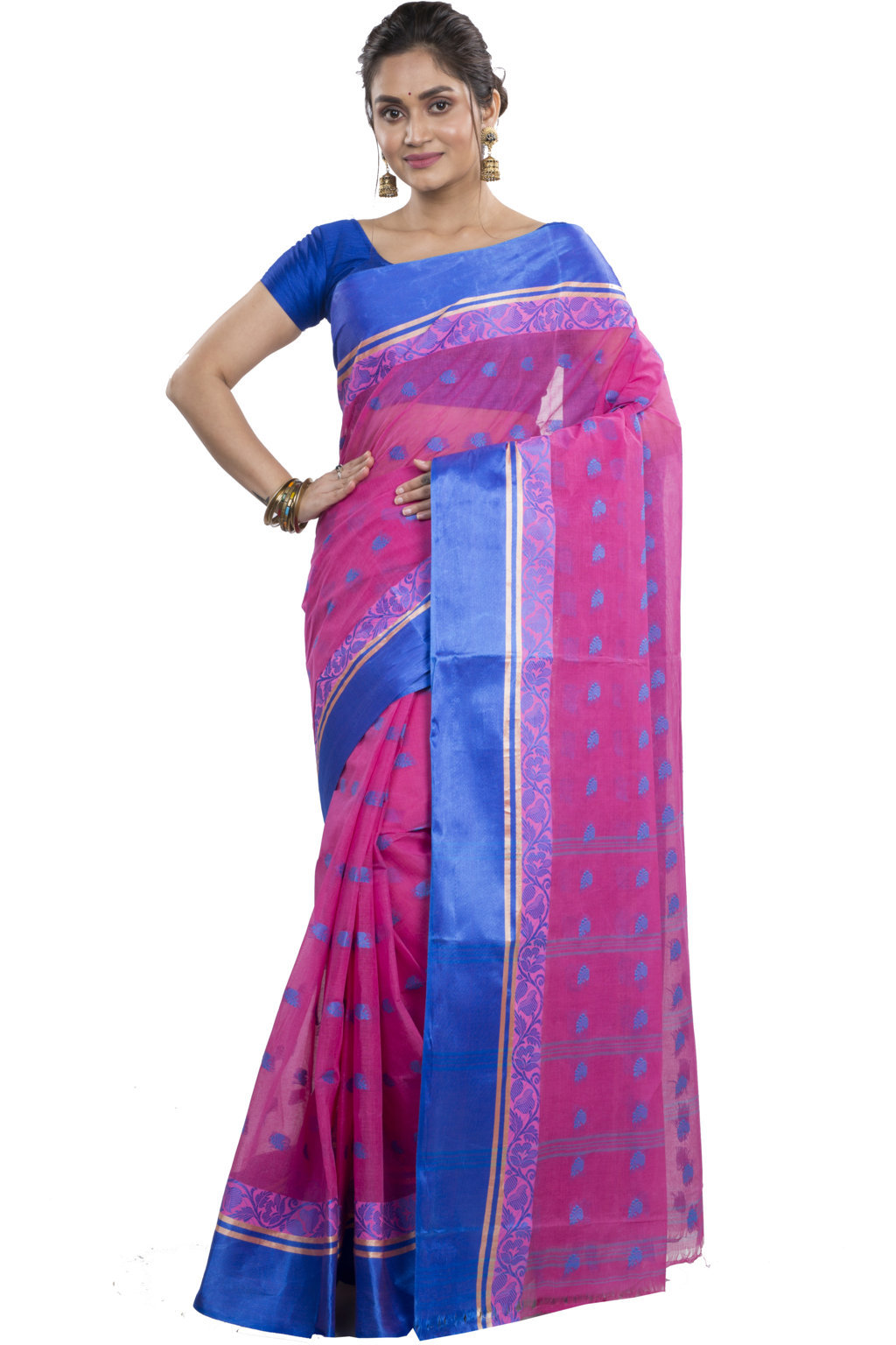 Pink Pure Cotton Sukla_Velvet Tant Saree (796)
